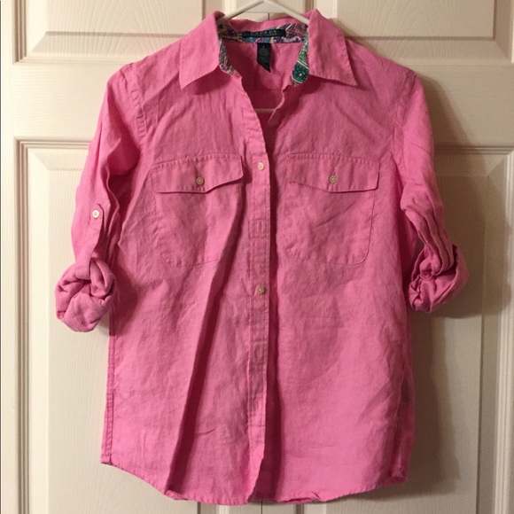 Ralph Lauren Tops - {Ralph Lauren} Pink Linen Button Down - Small